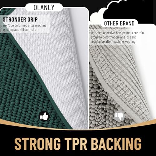 OLANLY Thick Chenille Large Bathroom Rugs Mats 59x35, Blackish Green - Image 5