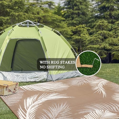 Pauwer Waterproof Outdoor Rug 9x12, Plastic Straw Patio Mat, Leaf Brown - Image 5