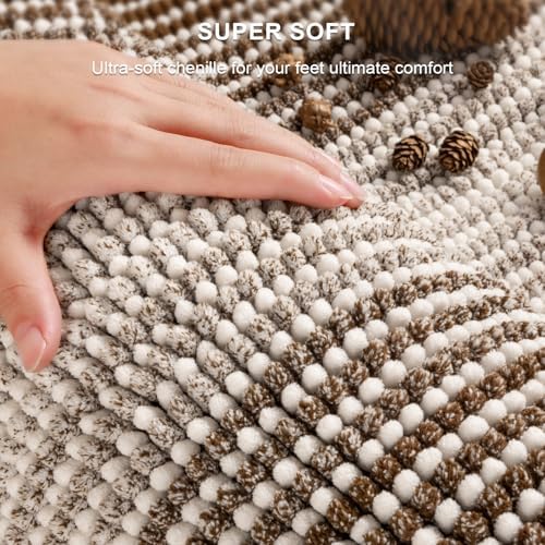 BSICPRO Bathroom Rugs Sets 2 Piece, Non Slip Striped Bath Mats, Brown - Image 2