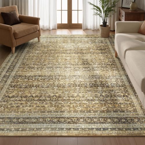 5x7 Washable Area Rugs for Living Room Bedroom, Vintage Rug Brown by Vibrug
