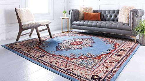 Unique Loom Reza Collection Traditional Persian Style Area Rug, 8' 0" x 8' 0", Light Blue/Ivory - Image 2
