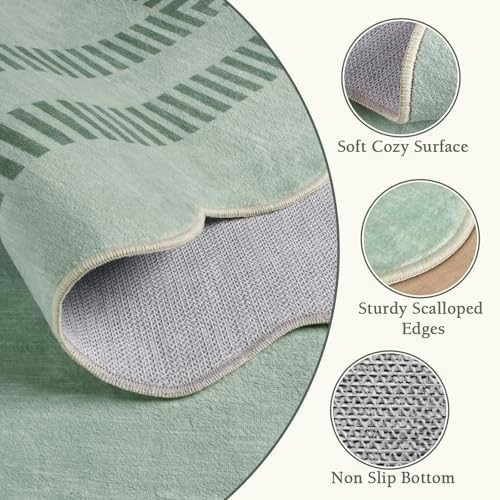 Washable 8x10 Rugs for Living Room Bedroom, Non-Slip Sage Green Indoor Carpet for Dining Room Office, Ultra Thin Scalloped Soft Carpets for Kids Nursery Playroom - Image 4