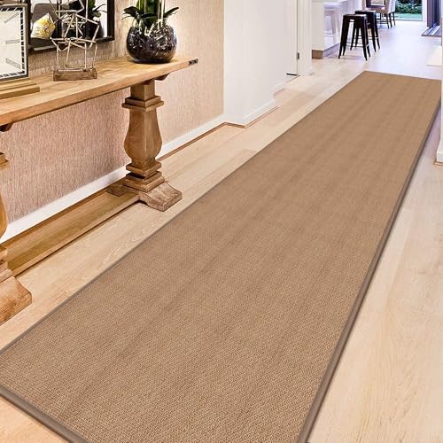 12ft Natural Jute Hallway Runner Rug Non Slip Washable, Rubber Backed Long Indoor Entryway Runner, Absorbent Kitchen Carpet Sink Rug, Camel - Image 2