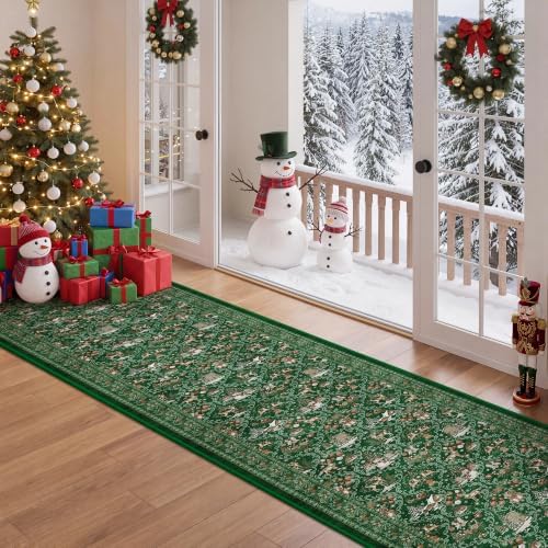 Christmas Runner Rug 2x10, Washable Rugs for Living Room (2'x10', Green) - Image 4