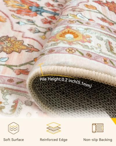 RELEANY Washable Area Rug, Runner 3'x6', Pink/Light Pink/Colorful - Image 3