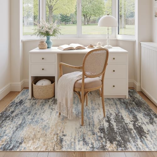 6x9 Area Rug for Living Room, Abstract Washable Non-Slip Rugs, Grey/ Blue - Image 6