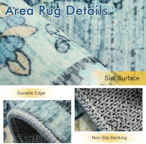 6x9 Ft Vintage Area Rugs for Living Room, Thin Soft Washable Carpet Blue - Image 4