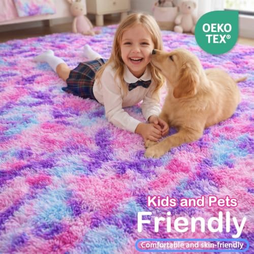 Rainbow Purple Rugs for Girls Bedroom 5x8 Ft,Fluffy Pastel Vibrant Cute Rug - Image 5