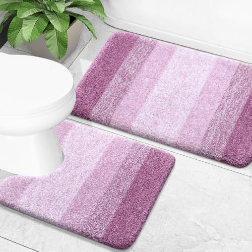 OLANLY Micorfiber Bathroom Rug Set 2 Piece, Soft Bath Mats, Pinkish-Purple by OLANLY