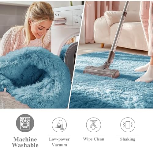 OLANLY Slate Blue Round Rugs for Bedroom - Machine Washable, 7 ft Circle Area Rugs for Living Room, Soft and Fluffy Shaggy Carpet for Teen Girl and Boys, Nursery Rooms, Dorms, Home Decor Aesthetic - Image 3