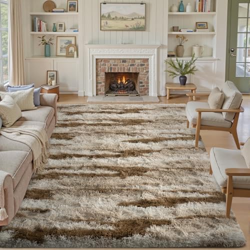 6x9 Ft Fuzzy Rugs for Living Room,Khaki Neutral Bedroom Area Rug Non-Slip,Carpet for Nursery Kids PlayRoom Indoor Modern Plush Carpets by Lo%CC%80utiRootHome