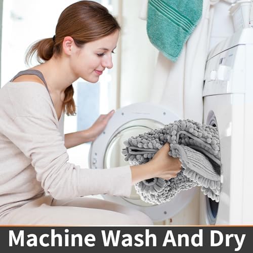 Yimobra Toilet Rug U Shaped Washable 24x20 Inch - Ultra Soft Absorbent Chenille Bath Rugs for Toilet, Quick Dry & Machine Washable, Non Slip Contour Bathroom Mat, Gray - Image 5