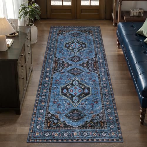 Tangsoo Blue 2x6 Washable Runner Rug for Hallways, Boho Non Slip Runner Rug - Image 2