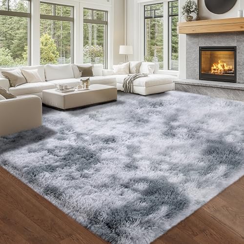 Topmaxcs 10x14 Tie-Dyed Light Grey Living Room Rug – Shag Modern Luxury - Image 2