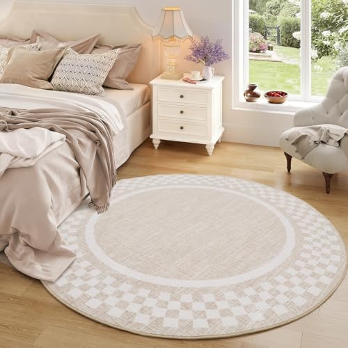 GarveeHome 6ft Washable Round Rug for Entryway Checkered Bedroom Circle Rug - Image 3