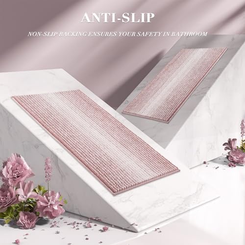 BSICPRO Bathroom Rugs Sets 2 Piece, Non Slip Striped Bath Mats, Mist Pink - Image 4