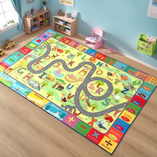 Terrug Education Kids Rug for Classroom, Washable ABC Play Rugs 5x7 Green by TerrugHomeDecor