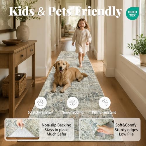 2'x8' Grey Beige Runner Rug, Washable Carpet - Image 2