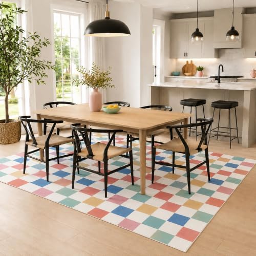 8x10 Large Checkered Area Rug for Living Room, Soft Low Pile Colorful rugs - Image 3