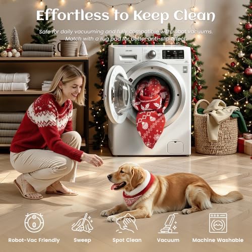 Christmas Runner Rug 2x6 Red Washable Rugs for Hallway, Soft Non-Slip Low Pile Christmas Tree Elk Snowflake Carpet for Kitchen Entryway Bedroom Kids Nursery Holiday Throw Home Decor(Red Elk) - Image 7