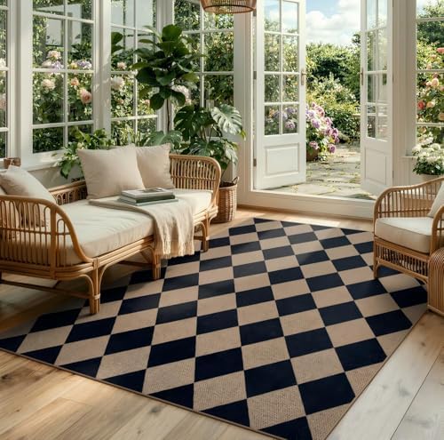 Lahome Checkered Easy Jute 5x7 Outdoor Rug, Washable Rugs for Living Room by Lahome