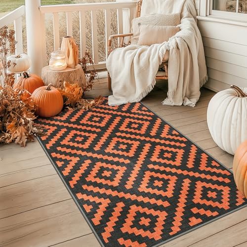 GENIMO Fall Decor Outdoor Rug 3'x5' for Porch, Plastic Door Mat Orange Noir - Image 4