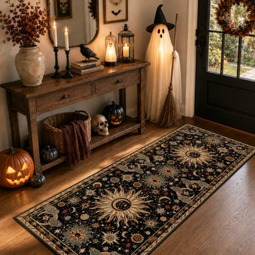 Vacuum-Friendly, 2x6 Washable Area Rug, Black Gold Beige Red by meejou
