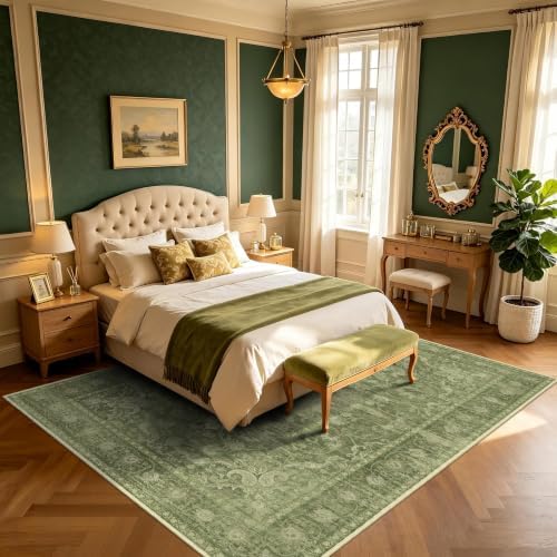 Sage Green 8x10 Living Room Rug, Non Slip Neutral Area Rug for Bedroom - Image 3