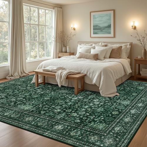 9x12 Area Rugs Living Room: Washable Rug for Bedroom Deep Green - Image 4