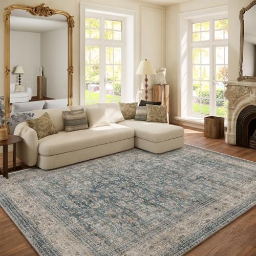 Machine Washable Living Room Rug: 6x9 Area Rugs for Bedroom Vintage Stain Resistant Non Slip Low Pile Lightweight Boho Carpet for Kitchen Dining Room Farmhouse Kids Room Nursery by palohom