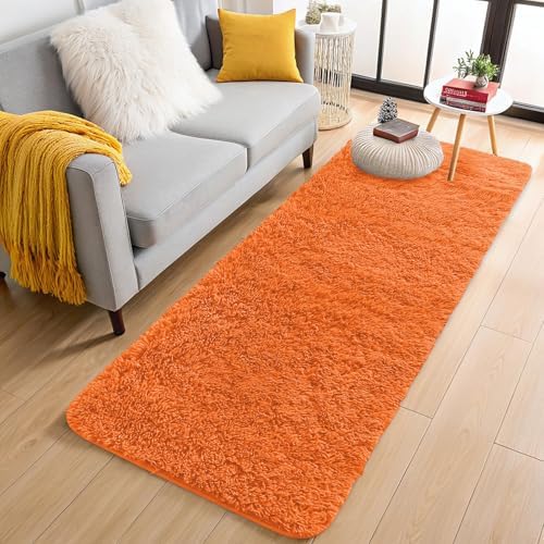 OLANLY 2x5 Machine Washable Runner Rugs for Hallway, Soft Fluffy Shaggy Bedside Rugs for Bedroom, Living Room, Indoor Floor Carpet for Kids Girls and Boys, Nursery Rooms, Home Decor Aesthetic, Orange by OLANLY