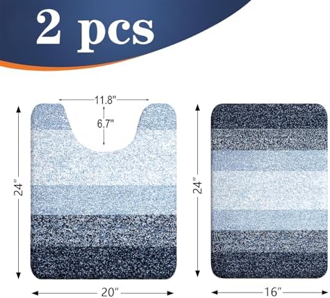 OLANLY Micorfiber Bathroom Rug Set 2 Piece, Absorbent Bath Mats, Dark Blue - Image 2