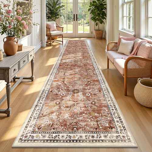 Yamaziot 2x10 Washable Hallway Runner Rug Non Slip Floral Carpet, Brick-red by Yamaziot