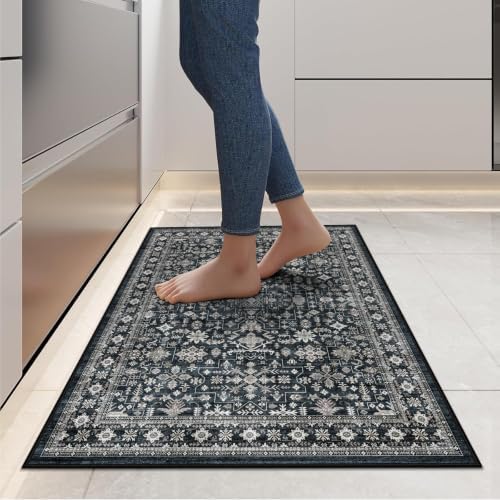 Grey Floral Hallway Runner Rug 2x5 for Bedroom Kitchen - Image 2