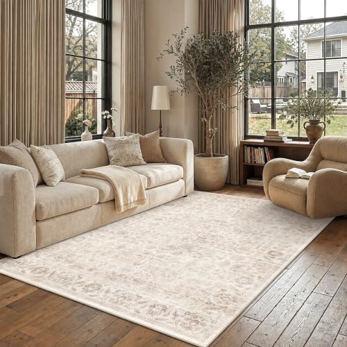 Washable 5x7 Bedroom Non-Slip Area Rug Vintage Beige Throw Carpet by HOME