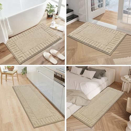 Pauwer Bathroom Rugs Sets 3 Piece, Microfiber Bath Mat Set, Light Beige - Image 7