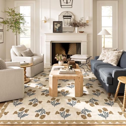 Beige 9x12 Area Rug for Living Room, Soft Washable Boho Bedroom Rug - Image 6