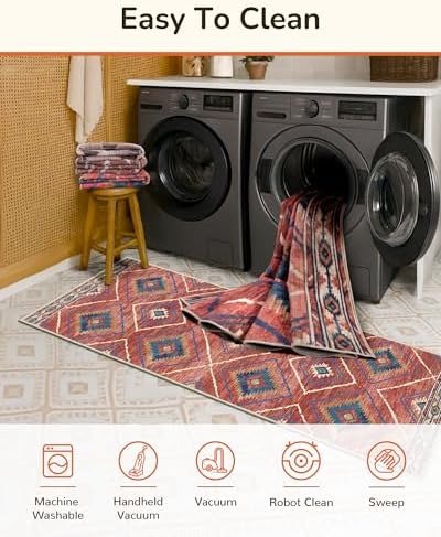BESTSWEETIE 10'x14' Washable Area Rug for Living Room Bedroom Red/Orange - Image 4