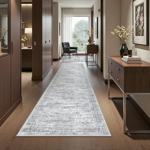 2x10 Runner Rug Non Slip,Washable Hallway Runner Rug,Grey - Image 3