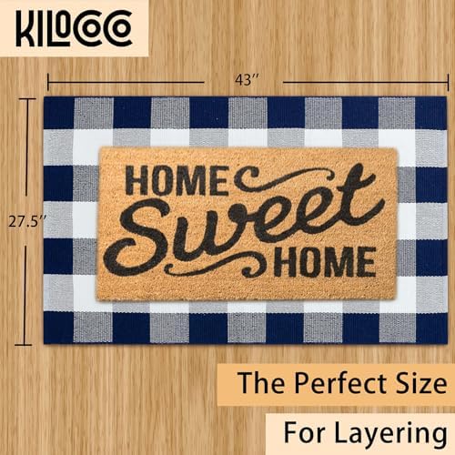 KILOCOCO Buffalo Plaid Checkered Rug 27.5x43 in Blue White Front Door Rug - Image 2