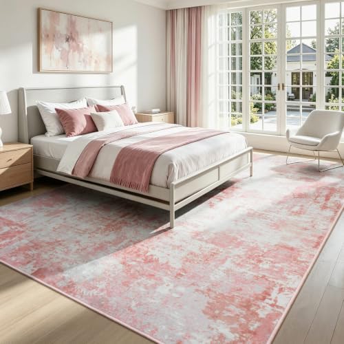 Rugflix 5x7 Area Rugs for Living Room, Washable Pink White Large Rug - Image 3