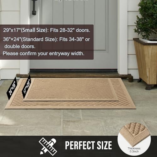 HIYARD Sturdy Front Door Mat, Absorbent Muddy Dirt Resist Welcome Door Mats Outdoor Indoor, Stain and Fade Resistant, Non-Slip Backing Entry Mat Low Profile Doormat for Entryway, 29×17, Beige - Image 3