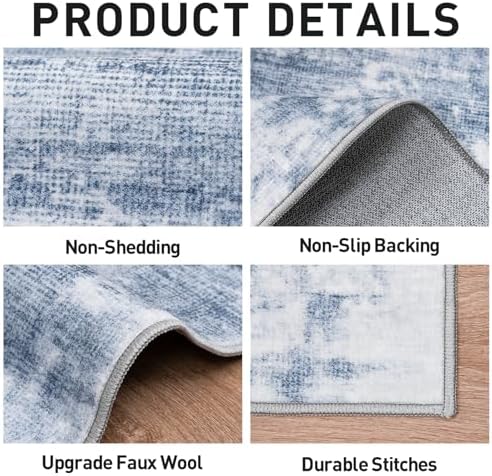 2'6''x8' Runner Rugs Washable Rug:Modern Abstract Hallway Blue White Carpet - Image 5
