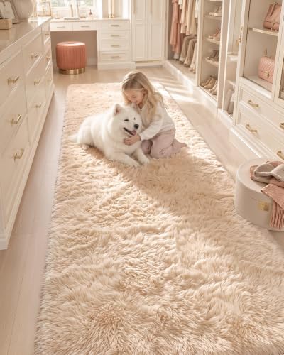 OLANLY 3x11 Machine Washable Runner Rugs for Hallway, Soft Fluffy Shaggy Bedside Rugs for Bedroom, Living Room, Indoor Floor Carpet for Kids Girls and Boys, Nursery Rooms, Home Decor Aesthetic, Beige - Image 3