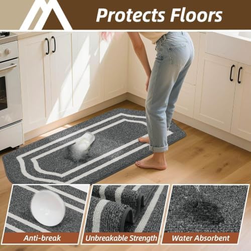 COSY HOMEER Long Kitchen Floor Mats and Rugs 2PCS Nonslip Washable,Darkgrey - Image 3