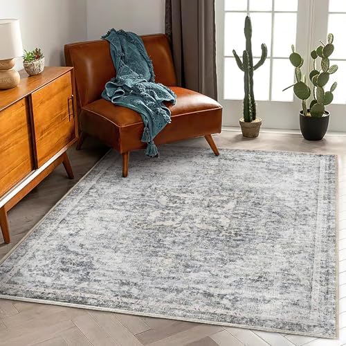 CHAMPLANT Washable Area Rug 4'x6' Vintage Traditional Floor Cover Foldable Thin Rugs Retro Kitchen Indoor Distressed Non Slip Carpet Floral Print Mat Bedroom Living Room by CHAMPLANT
