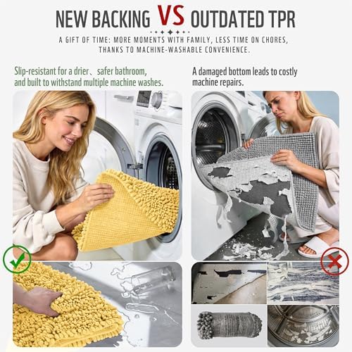 Yimobra Long Bathroom Rugs Non Slip Washable 44x24 Inch - Ultra Soft Absorbent Chenille Bath Mat, Quick Dry Shaggy Floor Carpet for Tub Shower, Yellow Home Decor Accessories - Image 3