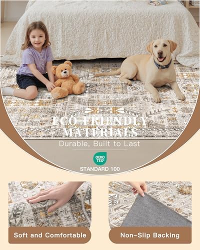 Madane Washable Area Rug 2x3 Small Entryway Rugs Non-Slip, Brown/Gold - Image 5