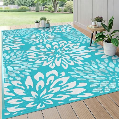 HEBE Waterproof Outdoor Rug 5'x8', Floral Reversible Plastic Patio Rug by HEBE