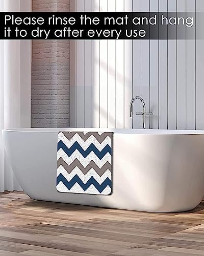 godehone Shower Mats Non Slip Without Suction Cups, PVC Loofah Bathroom Mats, Loofah Mats for Shower and Bathroom, Quick Drying, 15.7×36 Inch, Blue Geometric - Image 6